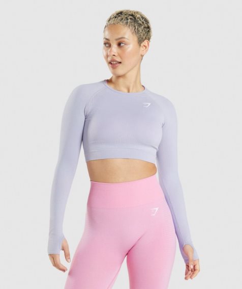 Women's Gymshark Vital Seamless 2.0 Cropped Tops Light Blue | NZ 2BSMXR